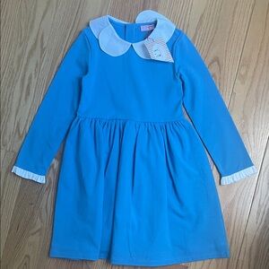 La Coqueta Blue Long Sleeve Dress with White Collar. Size 7. NWT